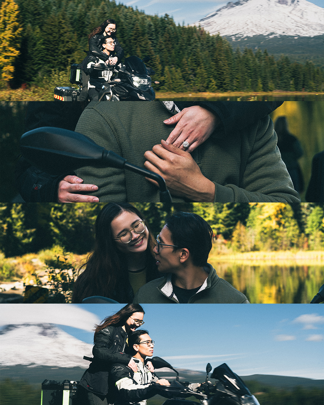 Cinematic Surprise Proposal at Trillium Lake with the View of Snowy Mount Hood — photograph 8 of 10
